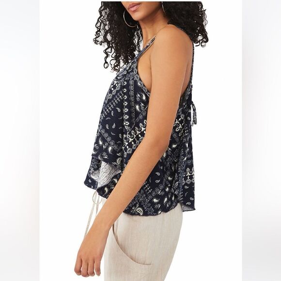 Like New Free People oversized floral cotton tank top navy M - Picture 3 of 6